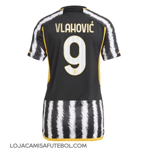Camisa de Futebol Juventus Dusan Vlahovic #9 Equipamento Principal Mulheres 2023-24 Manga Curta